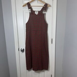 Country Wear Overall Dress Womens Small Plaid Fit Cottage 90s Tartan Red Green